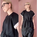 ゆったりワイドシルエット❤️大人女性のリネントップス❤️上質リネン100%❤️BLACK×Ivory❤️セットアップにも