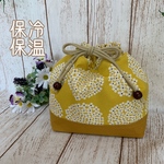 洗える 保冷保温 お弁当袋 巾着バック 紫陽花×帆布マスタード