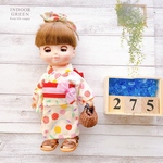 ＊275ソランちゃん・メルちゃん服　さくらんぼ浴衣　帯赤リボン付き