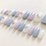 【送料無料】サイズ測定不要ネイルチップ/付け爪/梅雨/雨/雫/紫陽花/水色/紫/シンプル/涼しげ/結婚式/ブライダル/ウェディング/ドレス/成人式/前撮り