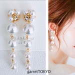 【人気】【再販】つやつやパールイヤリング　ピアス　ビジューイヤリング　結婚式イヤリング　ブライダル　パーティー　ロングイヤリング