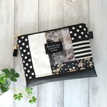 【お一人様限定♪】 モノトーンパッチワーク ♡ ふんわりペッタンコポーチ
