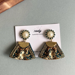 インド刺繍 リボン グリーン ＊ ピアス イヤリング
