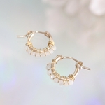 《選べる金具》小粒 ホワイトムーンストーン フープピアス or イヤリング 14kgf・シルバー925・ステンレス