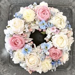 ご予約作品　ローズと紫陽花のリース　アーティフィシャルフラワー   誕生日プレゼント　引っ越し祝い　記念日　ギフト