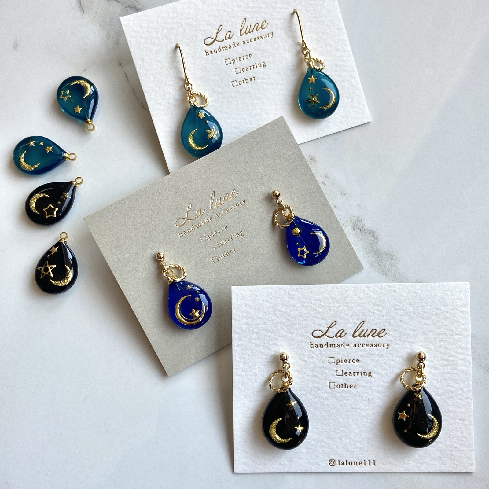 ハンドメイドアクセサリー ピアス ネックレス moon様☆ DIAMOND MOONLIGHT NECKLACE/ PIERCED EARRINGS(2SN1626_2SP0874