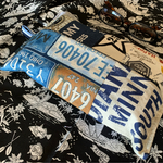 パッチワーク×カーライセンスプレートシャビーブルー/英字＆ナンバーコットン×ソフトティッシュ/ティッシュケースカバー/RUBEN/検索