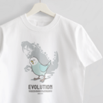 Tシャツ（鳥と恐竜 / EVOLUTION / セキセイインコ / ブルー / A）