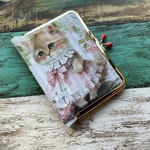 送料込　インド刺繍リボン　にゃんこ　猫　パッチワークA6サイズ　文庫本　がま口ブックカバー　手帳　お薬手帳