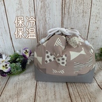洗える　保冷保温　巾着バック　お弁当袋　くすみカラー　水玉連なる柄　チャコール