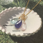 🌸再販🌸14kgf🌸高級天然石の贅沢ネックレス🌸宝石質アクアマリン、高品質タンザナイト、宝石質モルガナイト