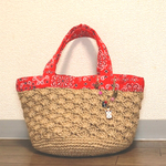 麻ひもバンダナ柄バッグ(赤)