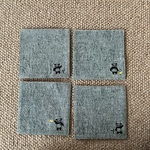 再販　青緑色に刺繍のコースター（3枚セット）
