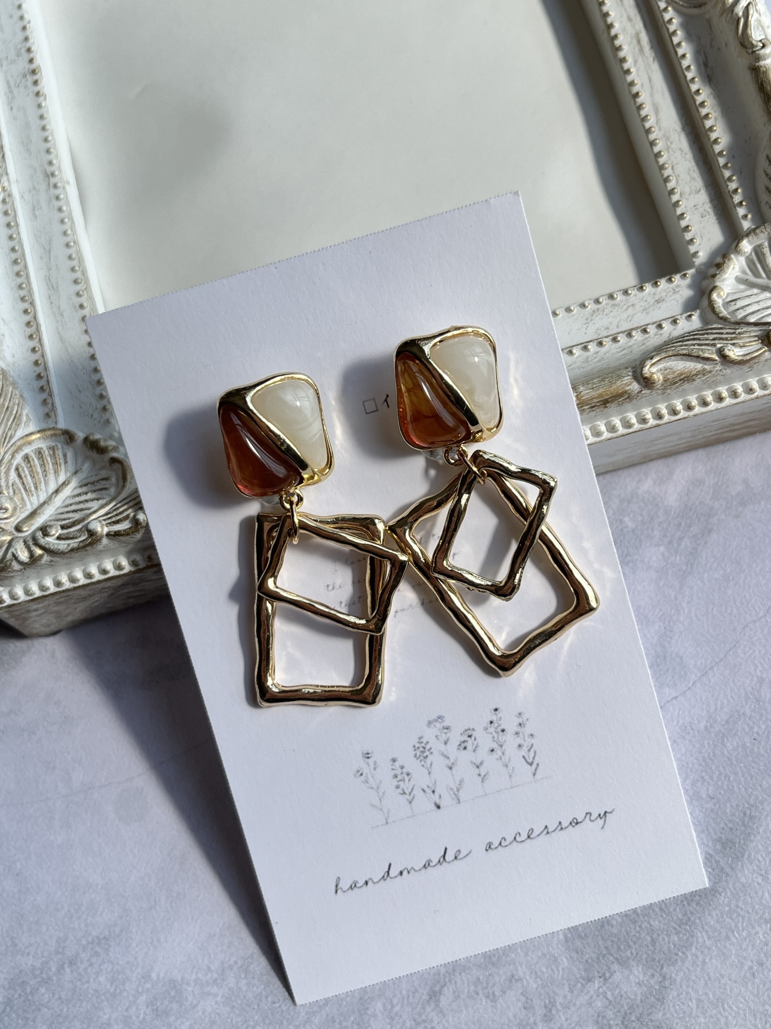 790◆ブラックカボション　レオパード　ゴールド　大ぶり　ピアス　イヤリング 790◇ブラックカボションレオパードゴールド大ぶりピアスイヤリング