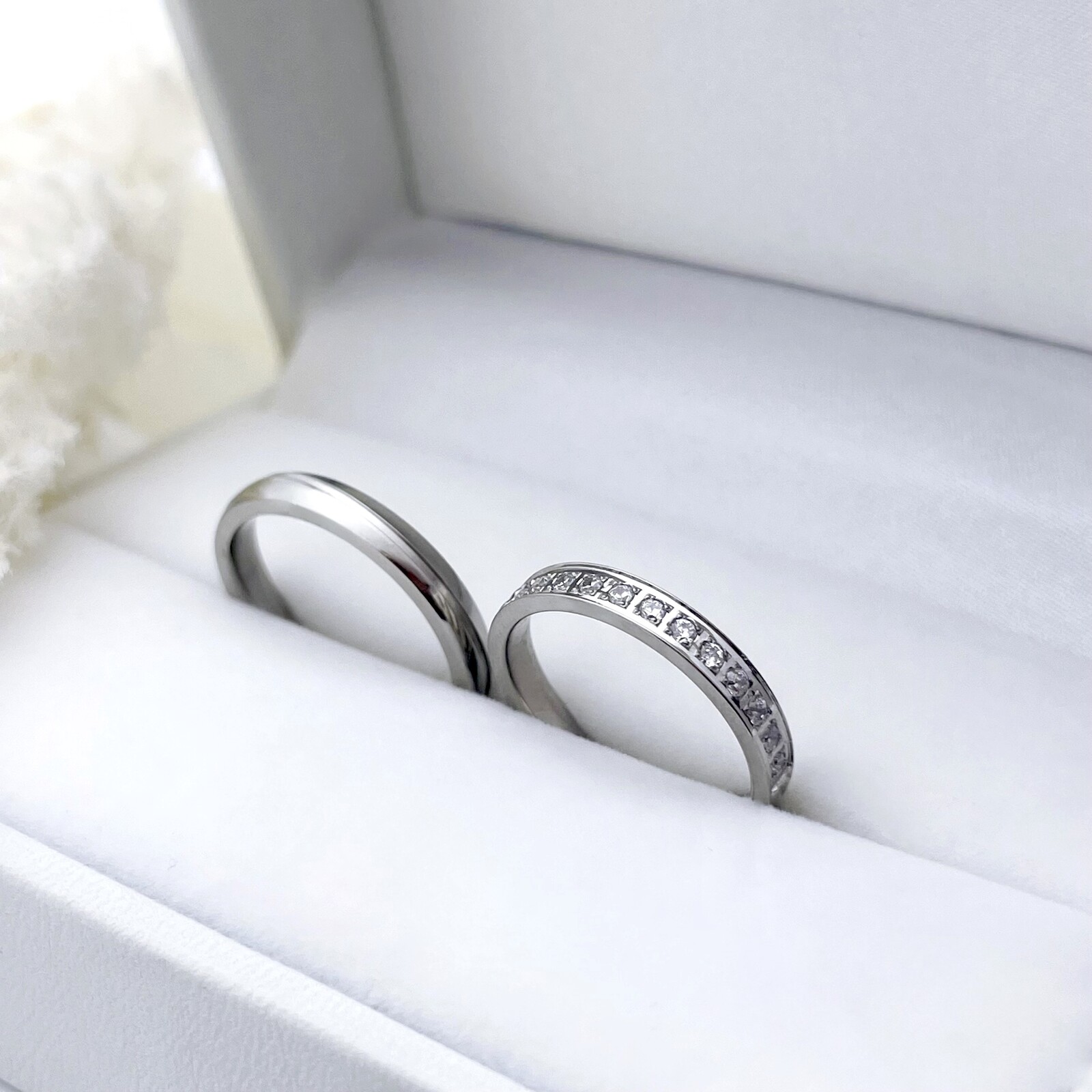『愛の証』ペアリング サージカルステンレス 刻印 名入れ 結婚指輪 マリッジリング ハーフエタニティ シンプル