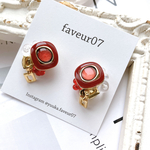 1日限定　¥3100→¥2170大人気シリーズ　パニーニ　真紅　ヴィンテージボタン　アクセント　イヤリング　ピアス　おでかけ　結婚式　プレゼント