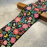 約9cm幅/刺繍リボン/黒/花柄/花刺繍/幅広