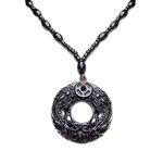 天然石ブラックオブシディアンヒキュウペア金銭彫刻平安扣ネックレスM11-02
