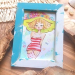 ガールズイラスト & 木製フォトフレーム L判【Seashore】水彩 ♥ 壁掛け 卓上 アンティーク調写真立て