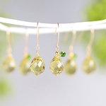 Olive quartz 宝石のレモンピアス｜14Kgf｜極上カット｜イヤリング変更可