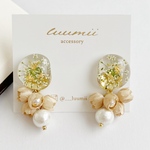 レースフラワーと紅茶染め布花のナチュラルイヤリング/ピアス