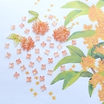 オリジナル新色★7mm金お花のガラスビーズ  金木犀　キンモクセイ　ゴールドグリッター×ピンクオレンジ