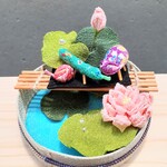 小さなお盆セット　ちりめん細工　置物　インテリア　　蓮の花　茄子　胡瓜　鬼灯　精霊馬　精霊牛　つまみ細工　夏野菜　夏休み