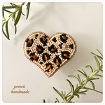 Leopard Heart   ビーズ刺繍ブローチ
