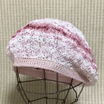 夏🌻SALE🌟コットン🌿スラブヤーンで編んだローゲージのタラリン♪ベレー帽/ピンクミックス/再販