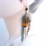 きれいめエスニックの大ぶりターコイズフェザーピアスorイヤリング