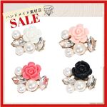 【4個】 カボション 花 ビジュー パール付き カメリア  バラ メタルパーツUVレジン クラフトピアス イヤリング  材料 資材 