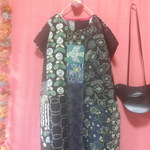 【ミナペルホネン】北欧パッチワーク 半袖ワンピース 黒ネコ