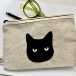 オーガニックコットンフラットポーチ　黒猫顔