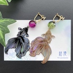 和風・美麗金魚/黒に金//ピアス/ノンホールピアス