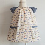 半袖スモック☆レトロ車×ネイビーグレーダンガリー袖(110size)