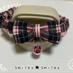 【猫用首輪】タータンチェック（ピンク）リボン　シュシュ