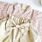 ベビー袴　くすみピンク×サンドベージュ　女の子　お食い初め　百日祝い　100日　100日祝い　お宮参り　七五三　七夕　ひなまつり　60 70 80 90 ベビー着物　花柄