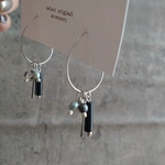 リニューアル🖤魔除けオニキス シルバー×ブラックオニキス×4wayシルバーデザインフープpierce 天然石ピアス 揺れる スワロフスキー 