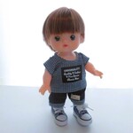 あおくん　メルちゃん男の子　服　2点セット　　紺チェック　デニムパンツ　メルちゃんサイズ　ソランちゃん服　ホルンくん