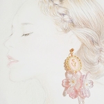 【3連flower】ピンクロングチェーン♡レースPierce♡earrings