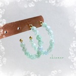 ★SALE 天然石クラック水晶のフープピアス ミントグリーン