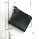 ヌメ革のL字ファスナー財布　オリーブグリーン