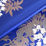 🐇紺青色 京友禅 金彩藤模様 正絹緞子 丹後ちりめん No.13-6【100cm×38cm】振袖仮絵羽の解き 和布 生地 はぎれ リメイク素材 silk100%