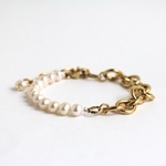 淡水パールとサージカルステンレスチェーンブレスレット/夏 大ぶり 太め/freshwater pearl surgical stainless steel bracelet