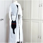 新色✳︎SIOCO・11号帆布〈黒〉首輪〈ベルベットレッド〉ブルー目•猫ポシェット《Chloeクロエ》スマホショルダー・動物立体バッグ•キャット　猫　にゃんこ　Cat  帆布バッグ　お散歩バッグ