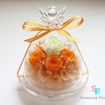 ★SALE★【プリザーブドフラワー】天使Cute元気オレンジ薔薇エンジェルのガラス【ブリザードフラワー】白バラ花オレンジ結婚式ウエディング披露宴ギフト