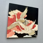 ※45×45cm 大きな着物のファブリックパネル　漆黒に舞う鶴　サスティナブル  着物リメイク　インテリア  Kimono fabric panel interior  壁飾り　ギフト　古民家　和雑貨