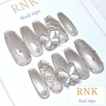 RNK   ネイルチップ   オーダー　【トレンド】キルティングマグネットネイル　バタフライ　シャンパンゴールド　ホワイトワイン