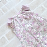 犬服S フレンチスリーブ スモックチュニック  ローズリボンラベンダーチェック　バックオープン(背中開き)✨送料無料✨