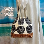 浴衣にも似合う 巾着バック お弁当袋  リアルなカゴ柄×北欧紫陽花 保冷保温に変更可能